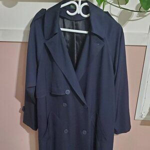 Vintage Harvé Benard Navy Blue Double Breasted Trench Coat